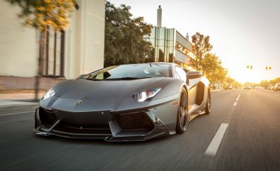 Gray sports car, Lamborghini Aventador, front view