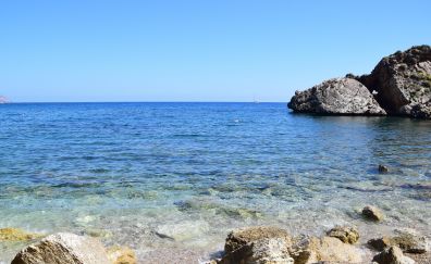Blue sea, stones, beach, nature