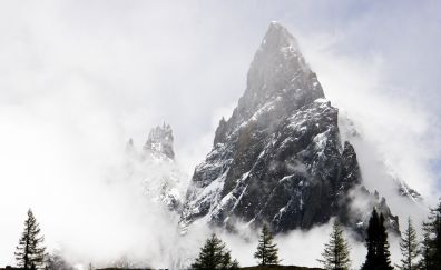 Mountains, cliff, nature, fog