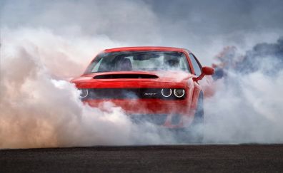 2018 Dodge Challenger SRT Demon, red sports car, smoke
