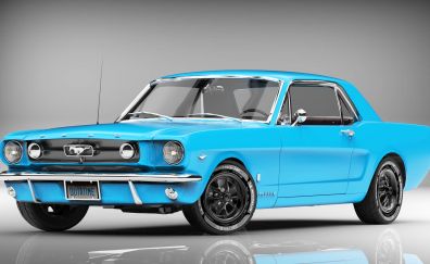 Ford Mustang, blue classic car, art