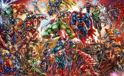 Superheros of dc comics and marvel comics artwork