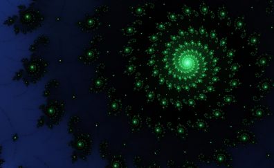 Green spiral, dark, fractal, abstract, 4k