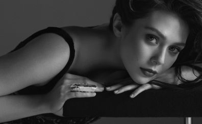 Beauty, Elizabeth Olsen, monochrome