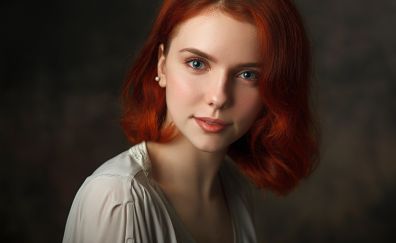 Girl, model, red hair, smile, face