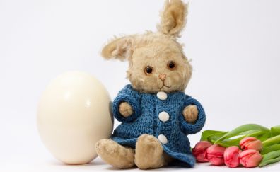 Teddy bear, Easter, eggs, tulips