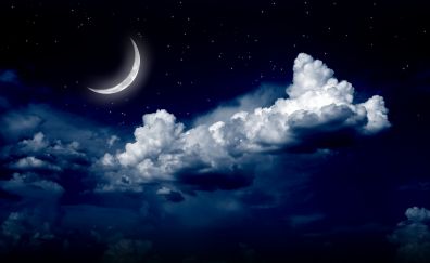 Moon, stars and clouds in night