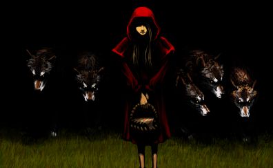 Red riding hood, girl, wolf, art