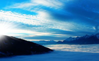 Above the clouds, sky, nature, horizon, mountains