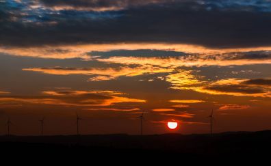 Windmills sunset skyline