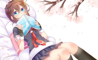 Shigure, kancolle, reading book, anime girl