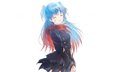 Cute, wounded anime girl, blue hair