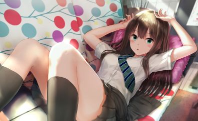 Rin Shibuya, lying down, sofa, anime girl