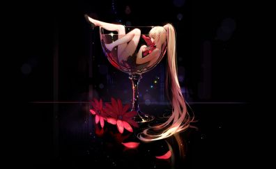 Long hair anime girl in glass