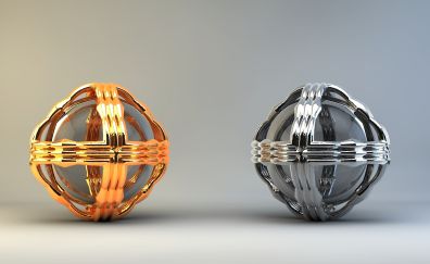 3D, golden, silver balls