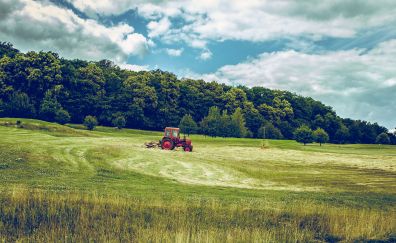Tractor, field, grass, agriculture field