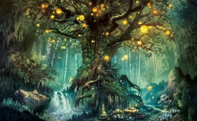 Fantasy, tree, lights