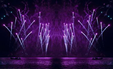 Fireworks, purple lights, night