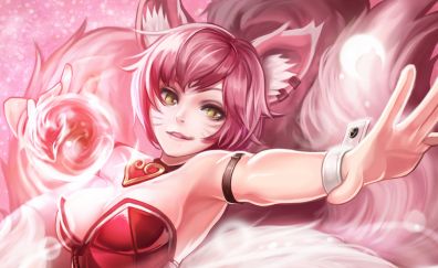 Ahri, pink hair, League of legends online game