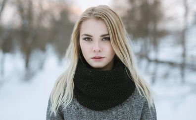 Scarf, winter, blonde girl, model