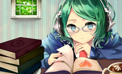 Gumi, vocaloid, books, anime girl