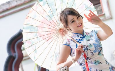 Asian model with umbrella