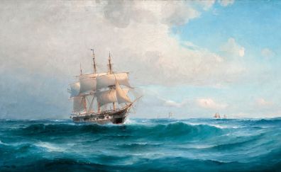 Oil painting ship in ocean wallpaper