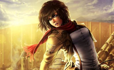 Anime girl, short hair, Mikasa Ackerman, Attack on Titan