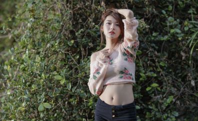Asian model in garden, girl