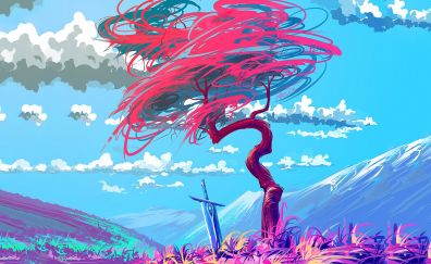 Abstract tree and sword fantasy artwork