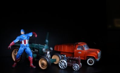 Captain America, toys, red truck