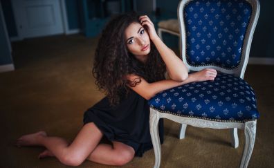 Bare feet, chair, girl, model, curly hair