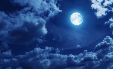 Blue moon, night, clouds