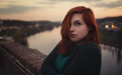 Red head girl, outdoor, bridge