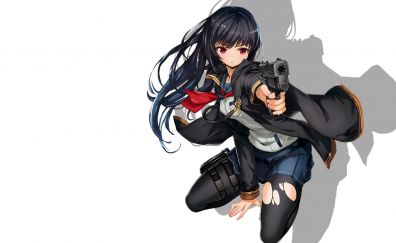 Red eyes girl with gun, anime girl