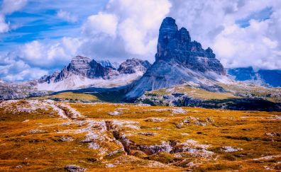 Dolomites, mountains, clouds, landscape