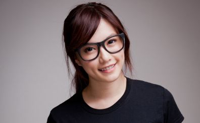 Glasses, happy Asian girl, model, smile