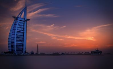 Dubai hotel, sea, sunset, sky