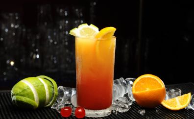 Cocktail, orange, mango, ice, lemon, mint, drinks