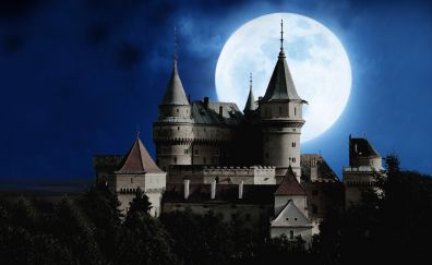 Full Moon, castle, architecture, night