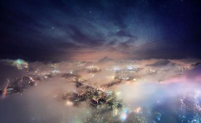 Clouds and city in night