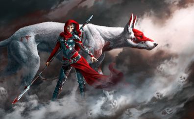 Fantasy, girl warrior, dog