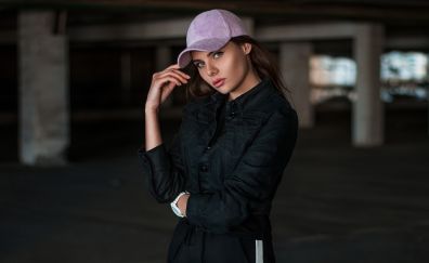 Jacket, baseball cap, basement, cap, girl, model