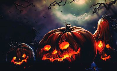Halloween, pumpkin, scary night, fantasy art
