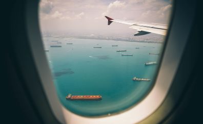 Porthole, airplane wings, aircraft,  top view
