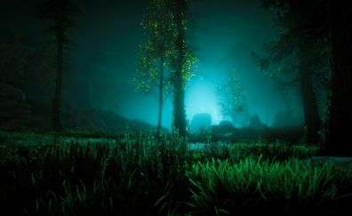 Horizon zero dawn video game, grass field, night