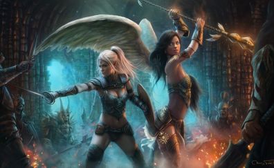 Angel, girl warriors, fantasy, art
