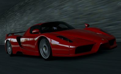 Red Ferrari, sports car, motion blur