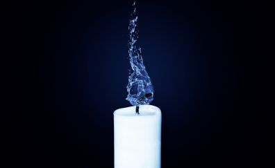 White candle, water, flame