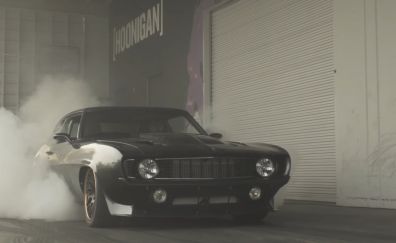 Chevrolet Camaro, muscle car, smoke, front view